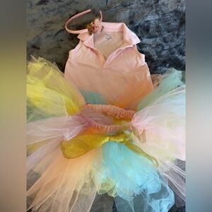 Bundle of 3: NWOT headband + tutu skirt + Ralph Lauren dusty pink top size 6M